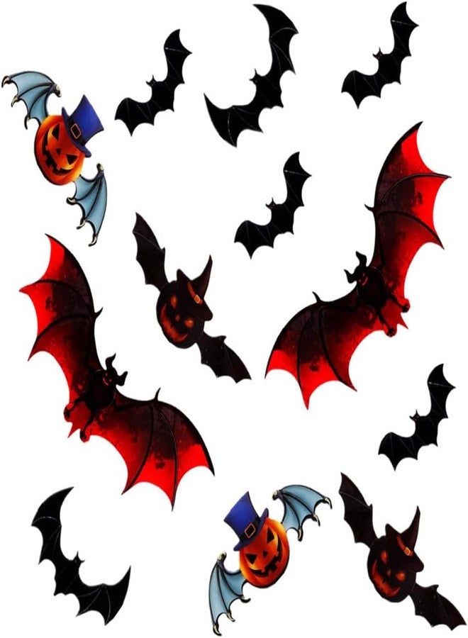 Cusfele 93PCS Halloween Bats Decoration, 7 Different Sizes 3D Bats Wall Decor Reusable PVC Black and Red Scary Bat Sticker for Halloween Party Supplies Creepy Home Bathroom Decor - Image 1